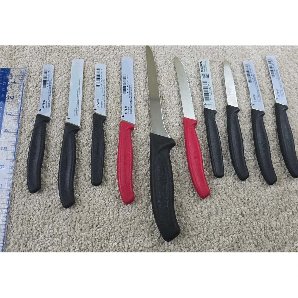 Victorinox Swiss Made Kitchen Knife Set 10pc Paring Serrated Fillet Black Red